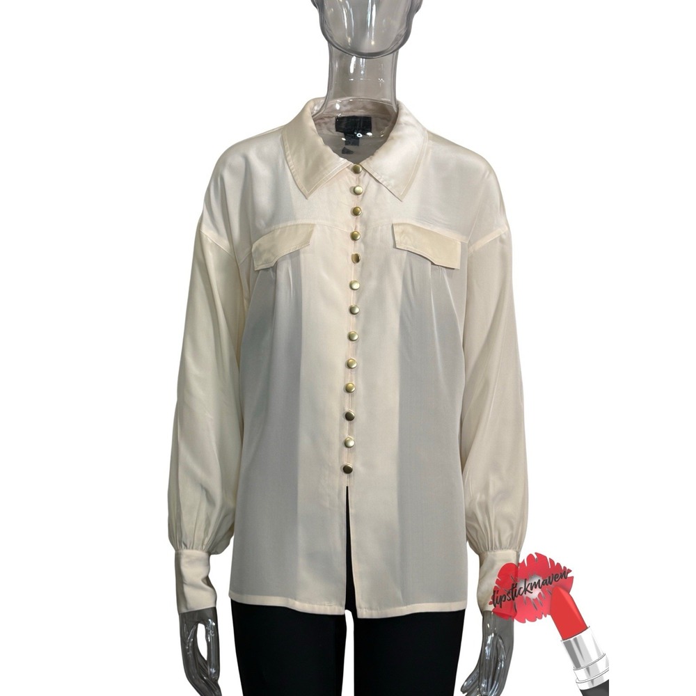 Vintage Suzelle Top Womens 8 Cream Balloon Sleeve 100% Silk Blouse